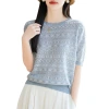 2025 Chanel-style fashion hollowed-out knitted sweater, thin short-sleeved T-shirt, 2025 New European-style stylish mini top Item Picture